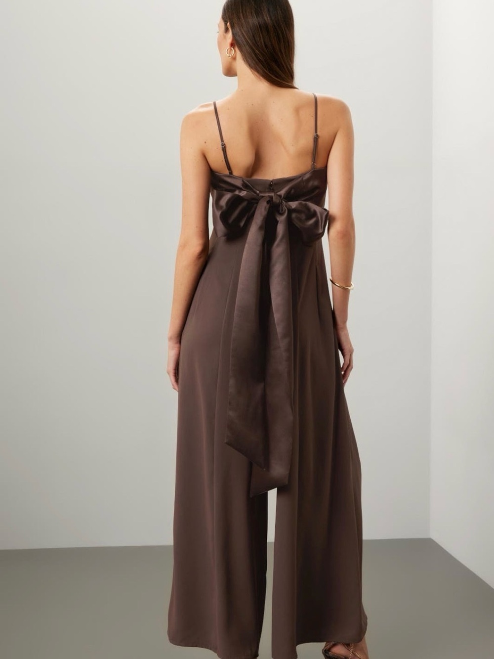 Adam Lippes Chocolate Brown Wide-Leg Spaghetti-Strap Jumpsuit - Picture 3 of 8